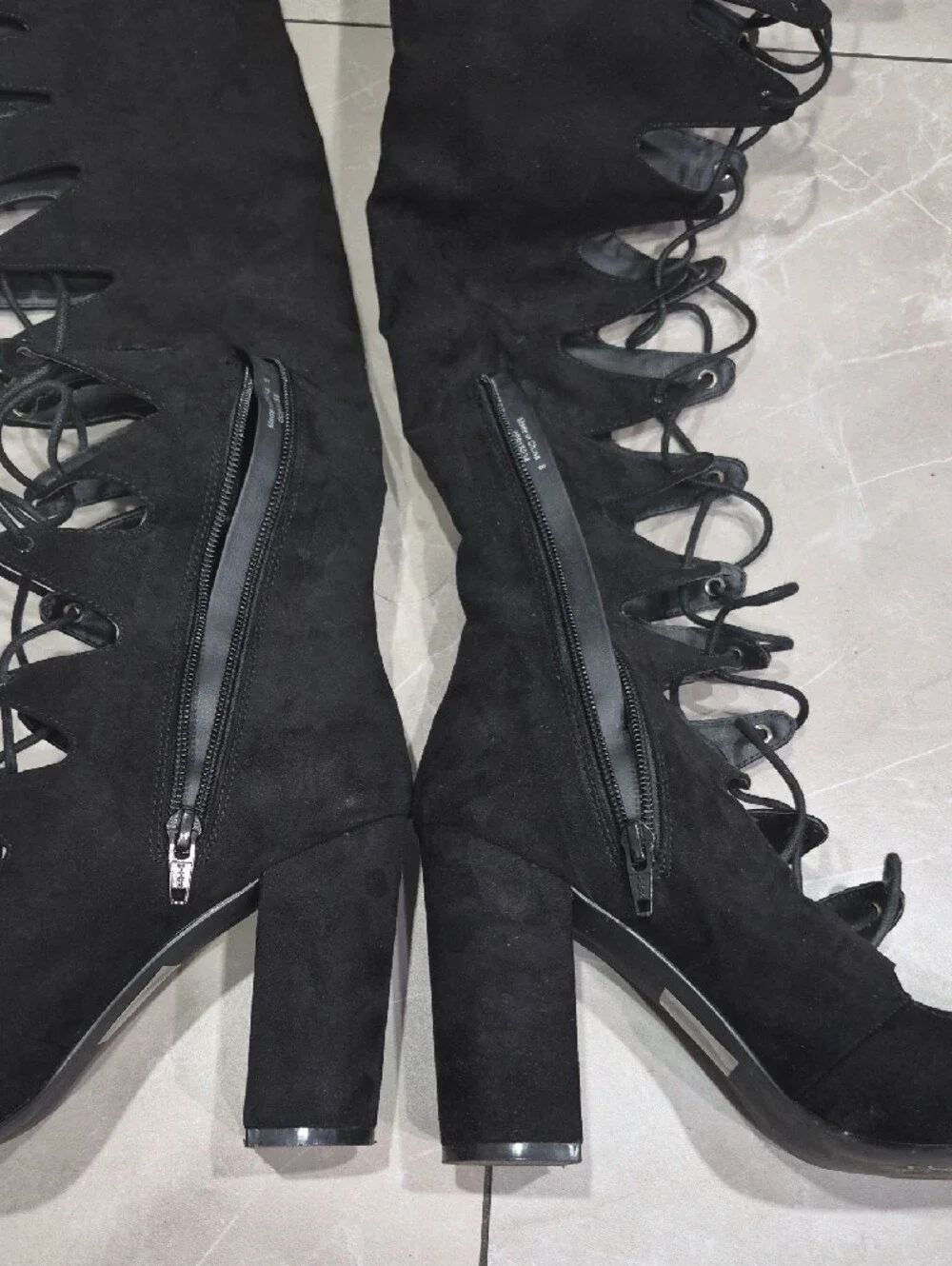 ASOS Black Lace-Up Over-the-Knee Peep-Toe Block Heel Boots